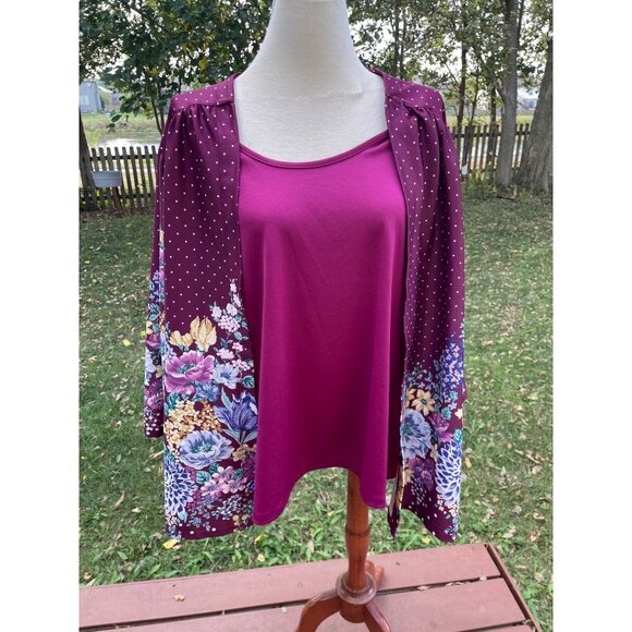 Plus Size 4X Kimono Top Floral & Polka Dot Print Lightweight Womens Long Sleeve - Picture 1 of 8